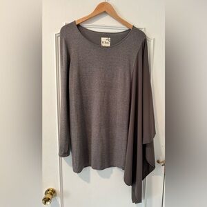 M. Rena Grey Tunic Sweater with 1 Sheer Draped Cape Sleeve - Large